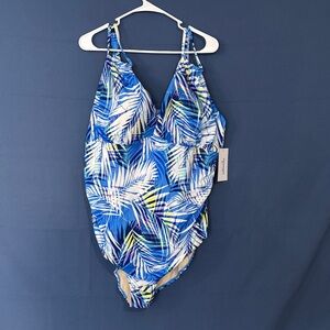 Swimsuits For All Blue Palm-Print One-Piece Swimsuit